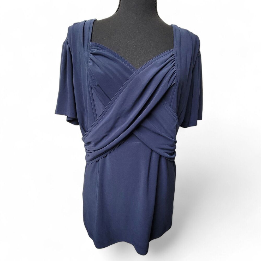 Jessica London Blouse Women's Top Blue 0X Plus Size Surplice Classic Workwear
